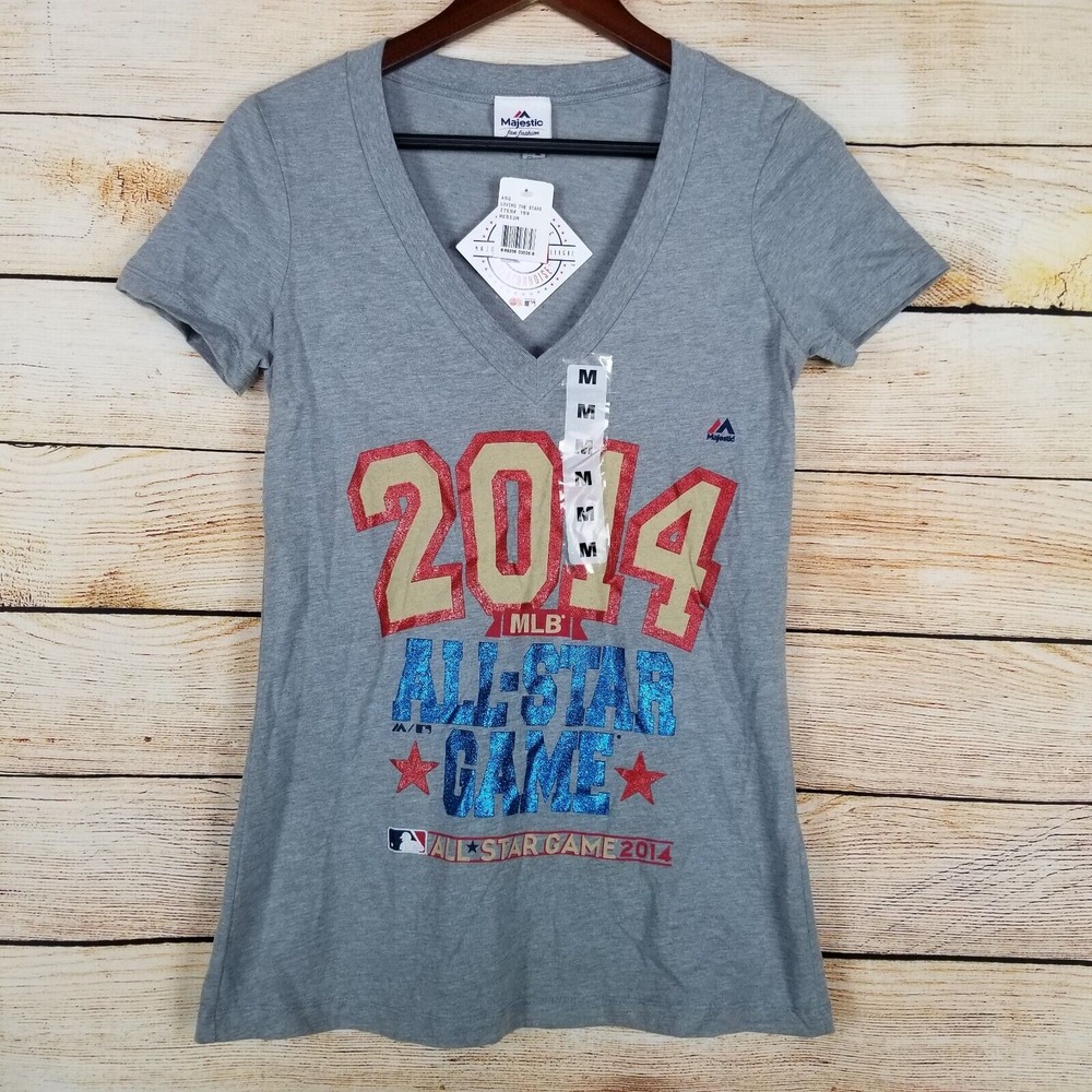 Majestic 2014 MLB ALL STAR GAME Grey T SHIRT Size M Red & Blue Graphic Top New